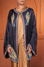 ADA WOOLEN EMBROIDED CAPE - BLUE