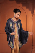 ADA WOOLEN EMBROIDED CAPE - BLUE