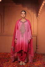 AFSANA TILLA EMBROIDED KURTA SET - OMBRE PINK