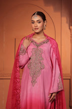 AFSANA TILLA EMBROIDED KURTA SET - OMBRE PINK