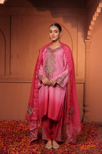 AFSANA TILLA EMBROIDED KURTA SET - OMBRE PINK