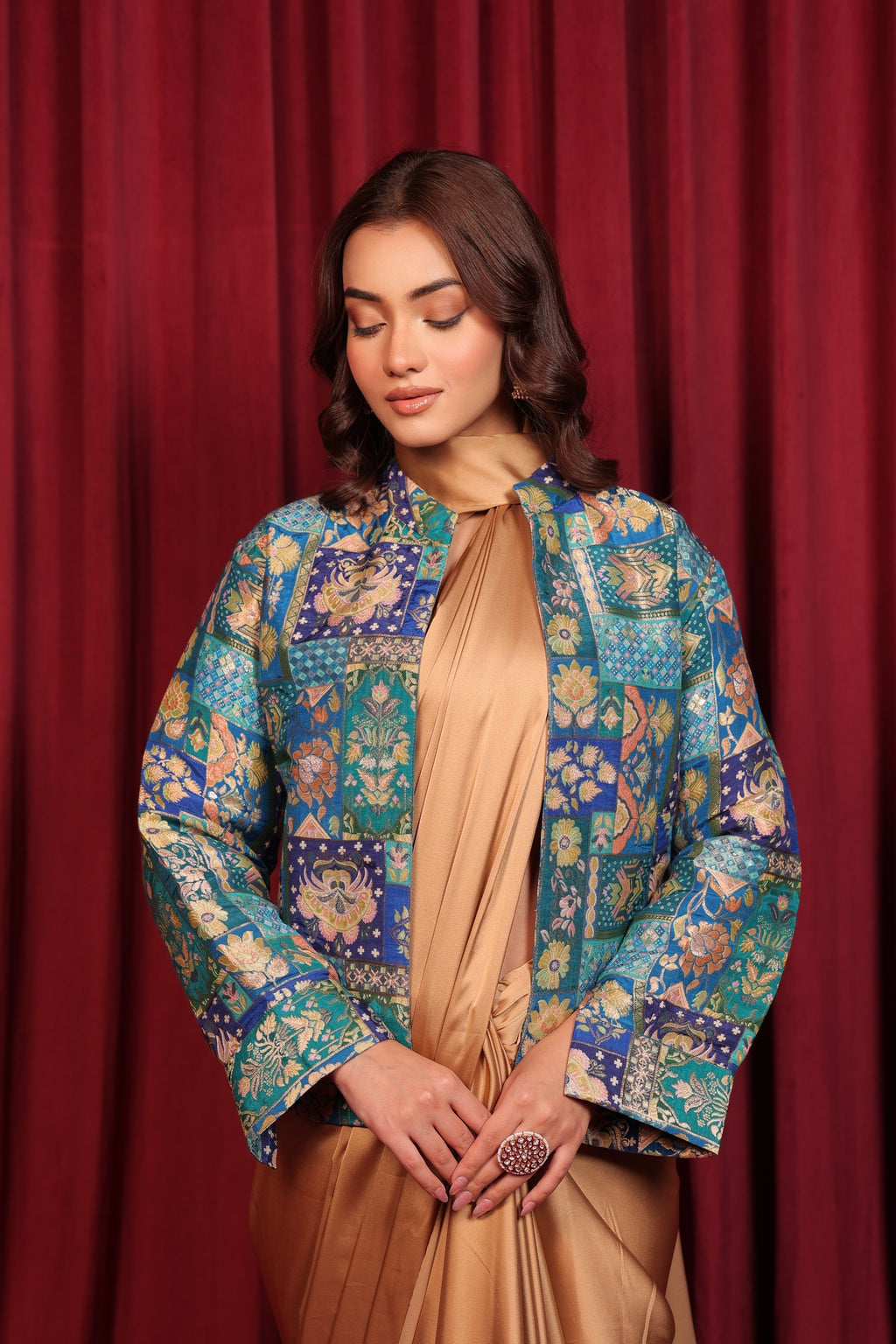 ANAYA BROCADE JACKET - BLUE