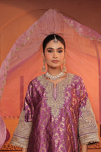 MEHER BROCADE TILLA EMBROIDERED KURTA SET - PURPLE