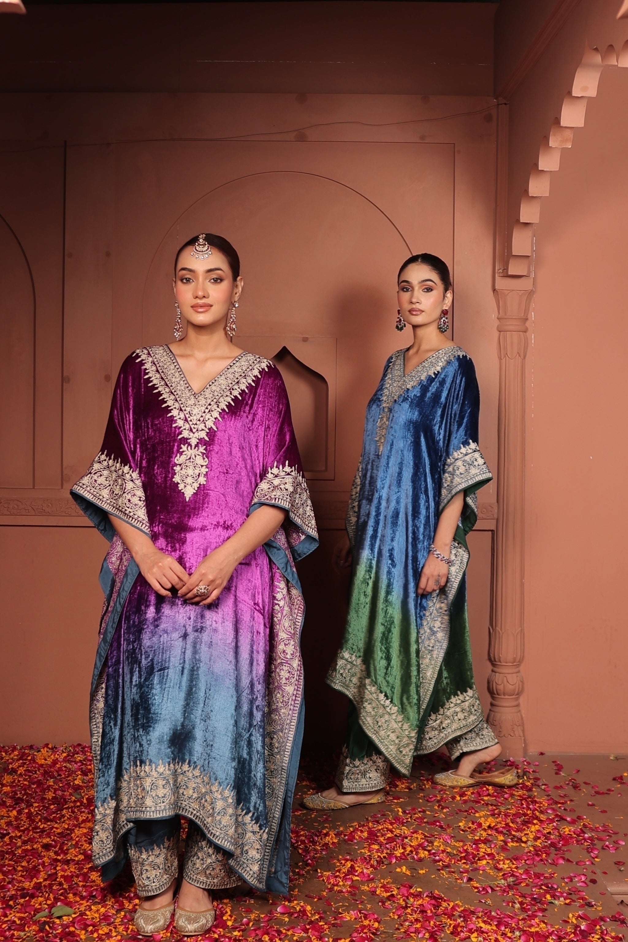 INAYAT TILLA EMBROIDED KAFTAN SET - OMBRE PURPLE BLUE