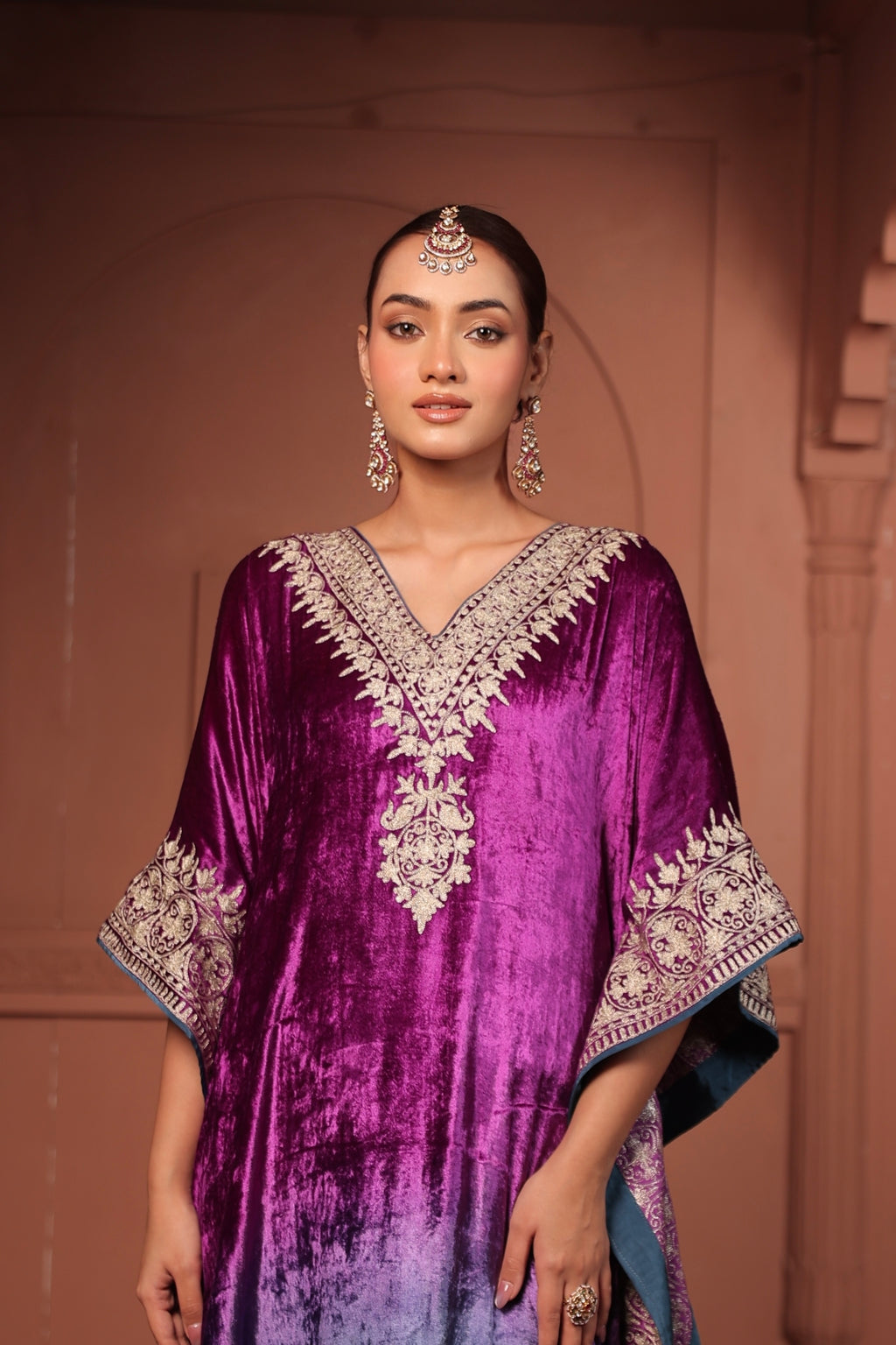 INAYAT TILLA EMBROIDED KAFTAN SET - OMBRE PURPLE BLUE