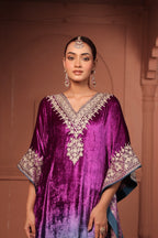 INAYAT TILLA EMBROIDED KAFTAN SET - OMBRE PURPLE BLUE