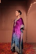 INAYAT TILLA EMBROIDED KAFTAN SET - OMBRE PURPLE BLUE