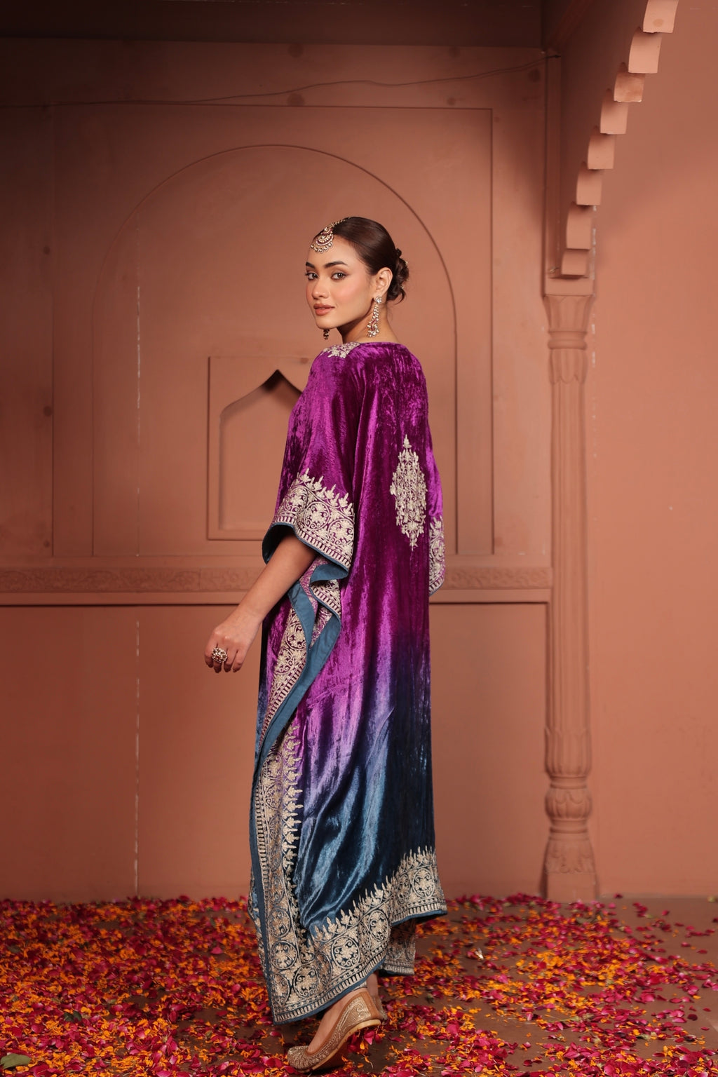 INAYAT TILLA EMBROIDED KAFTAN SET - OMBRE PURPLE BLUE