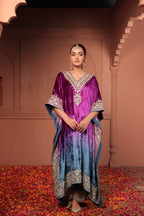 INAYAT TILLA EMBROIDED KAFTAN SET - OMBRE PURPLE BLUE