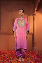 INAYA TILLA EMBROIDED PATOLA  KURTA SET - OMBRE PURPLE AND PINK