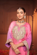 INAYA TILLA EMBROIDED PATOLA  KURTA SET - OMBRE PURPLE AND PINK