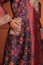 INAYA TILLA EMBROIDED PATOLA  KURTA SET - PURPLE AND PINK