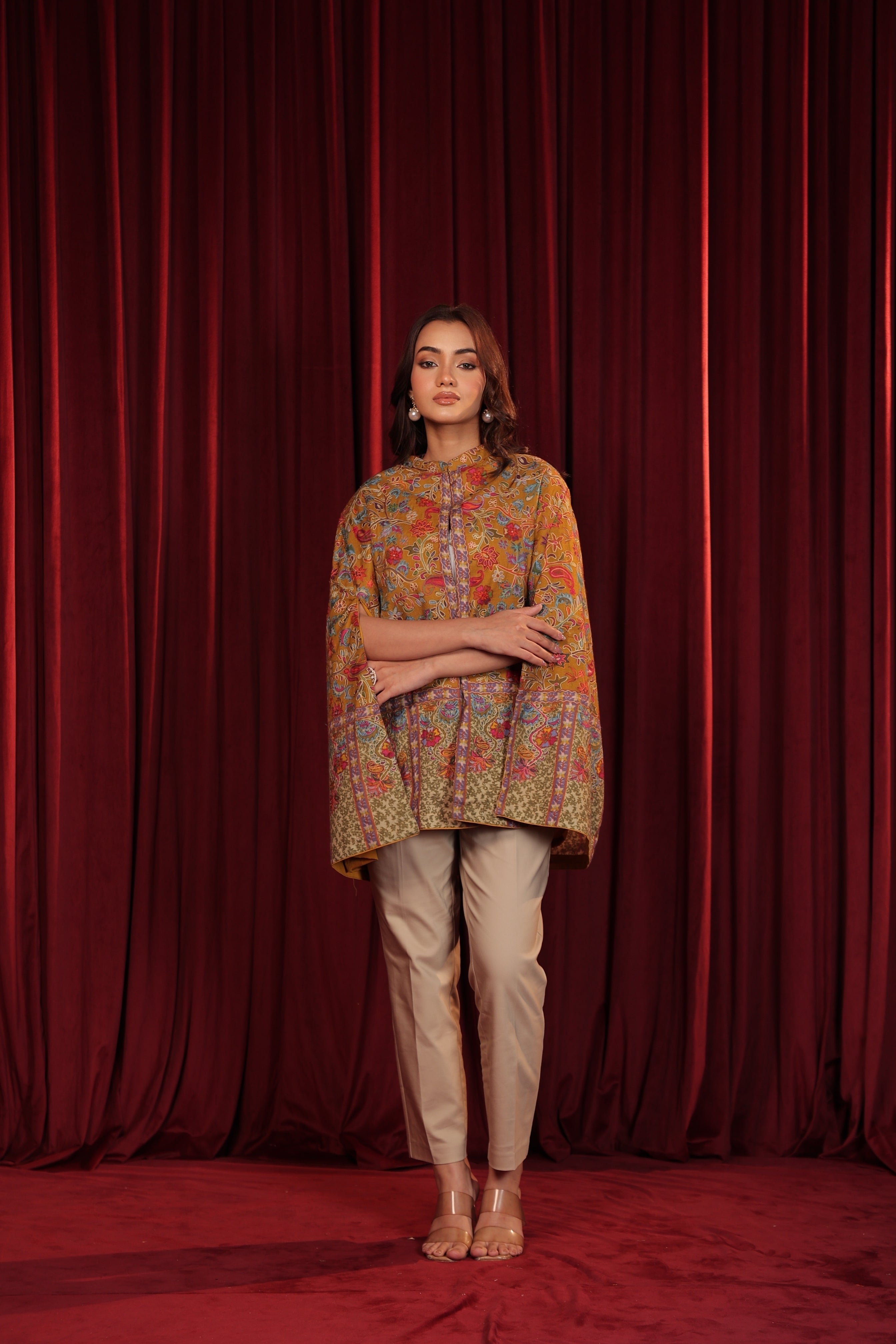 IRA KALAMKARI CAPE - MUSTARD