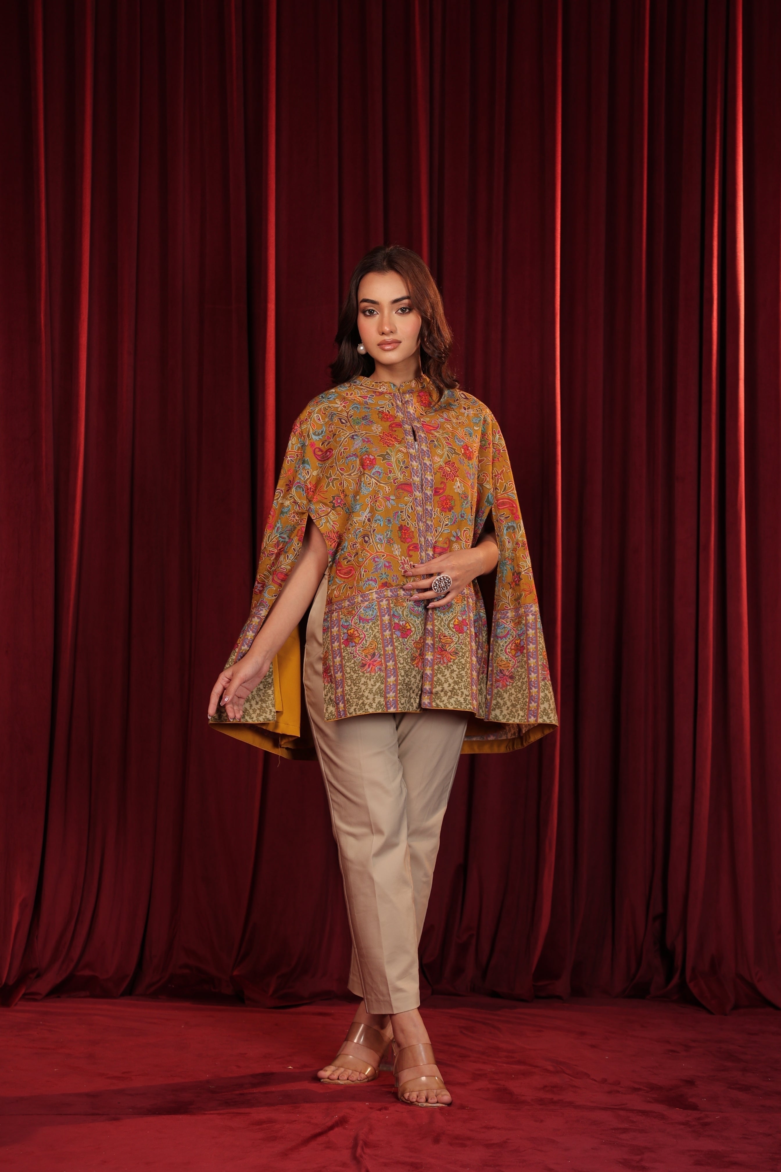 IRA KALAMKARI CAPE - MUSTARD
