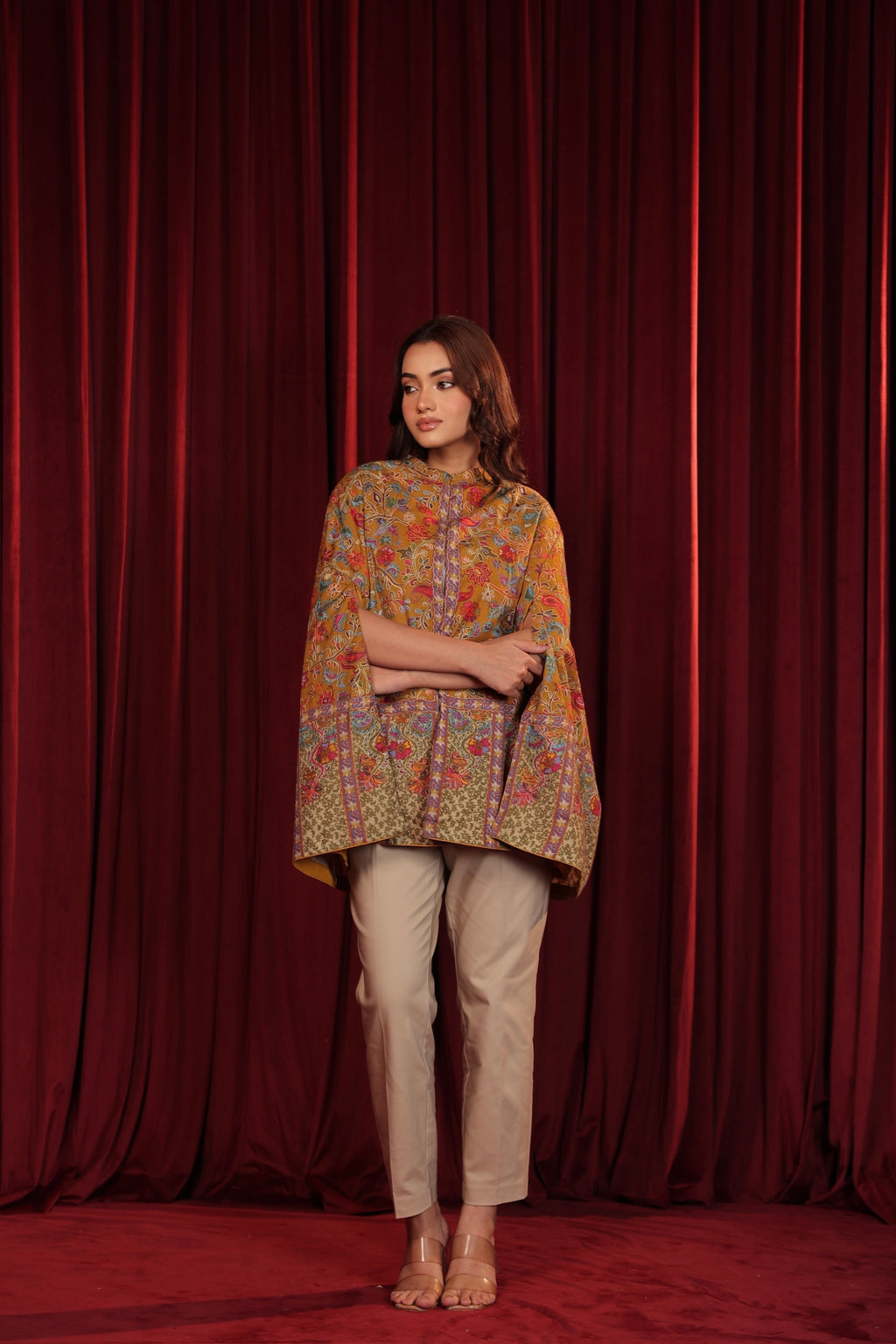 IRA KALAMKARI CAPE - MUSTARD