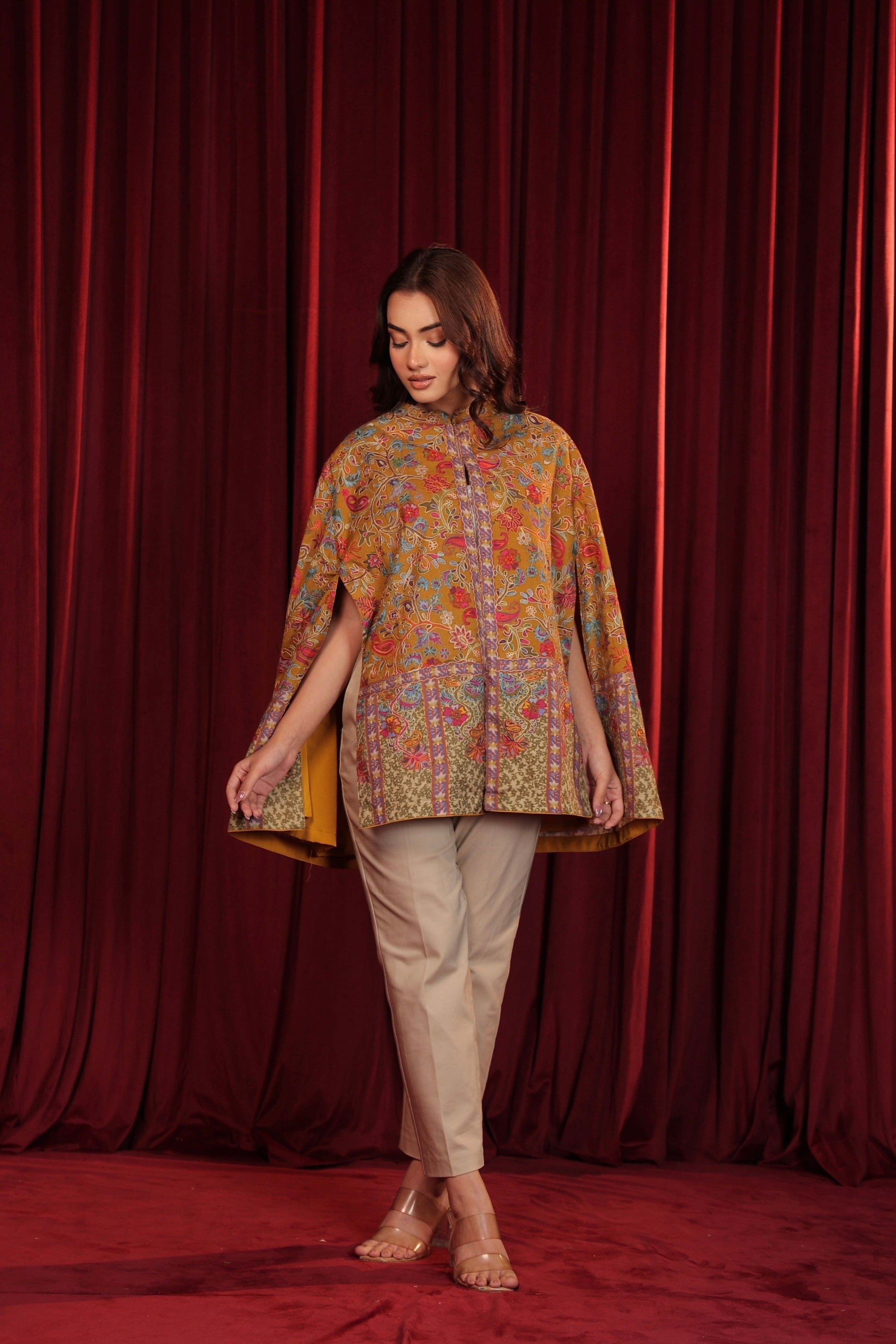 IRA KALAMKARI CAPE - MUSTARD