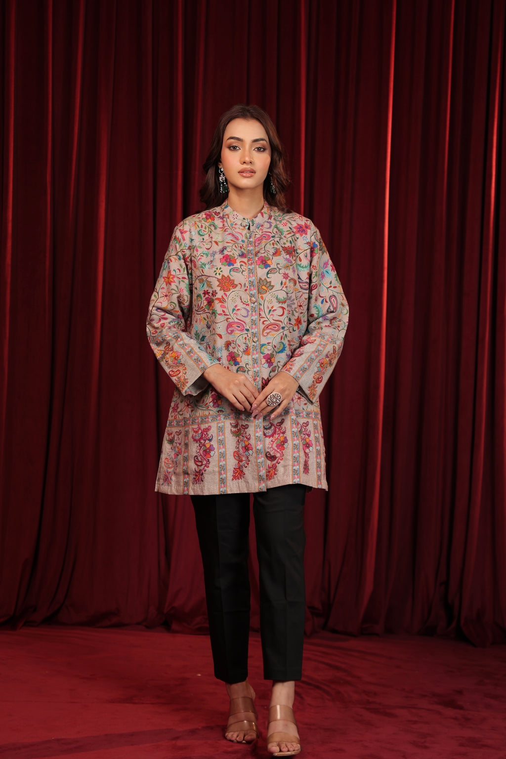IRA KALAMKARI JACKET - LIGHT GREY