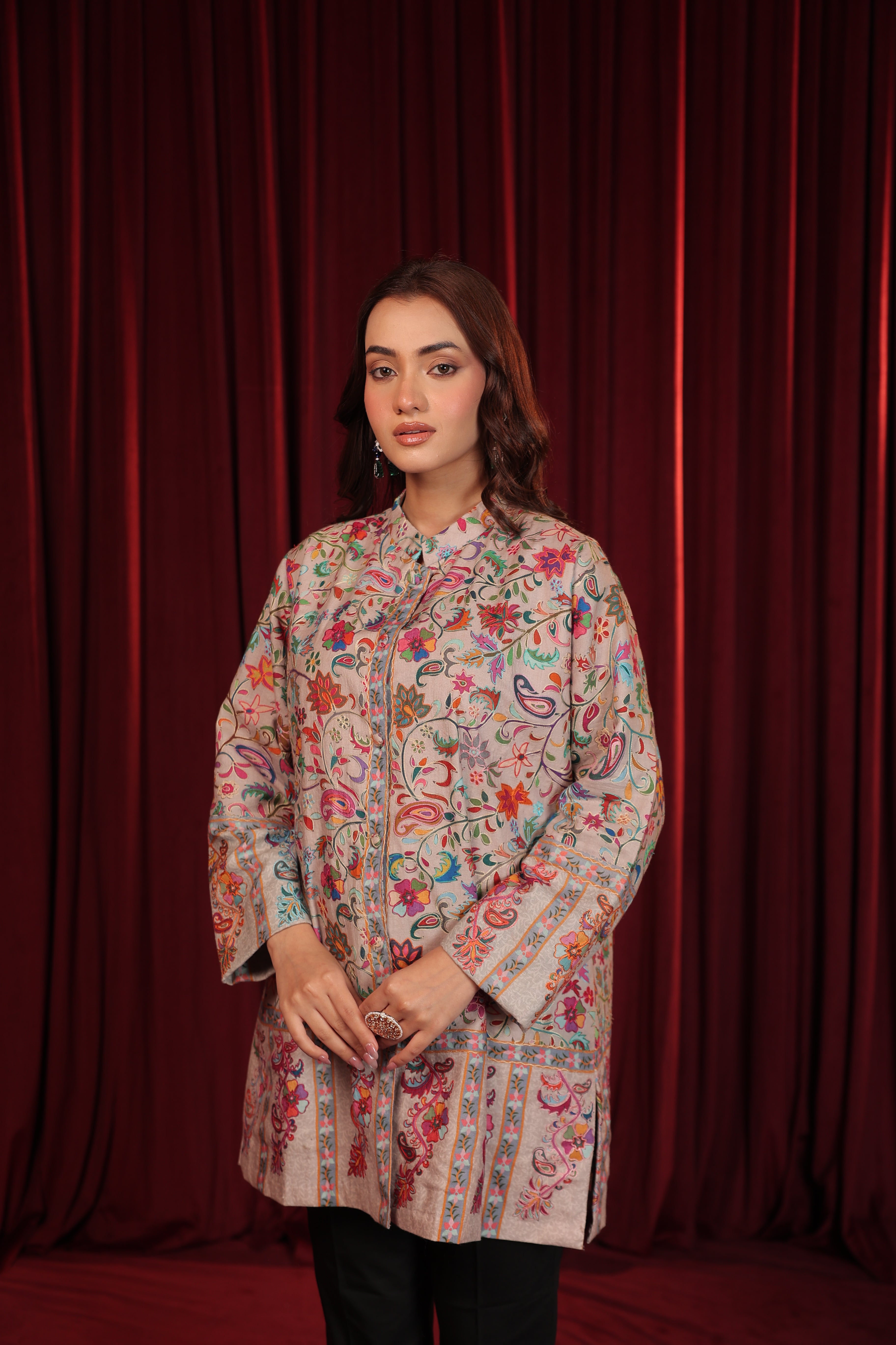IRA KALAMKARI JACKET - LIGHT GREY
