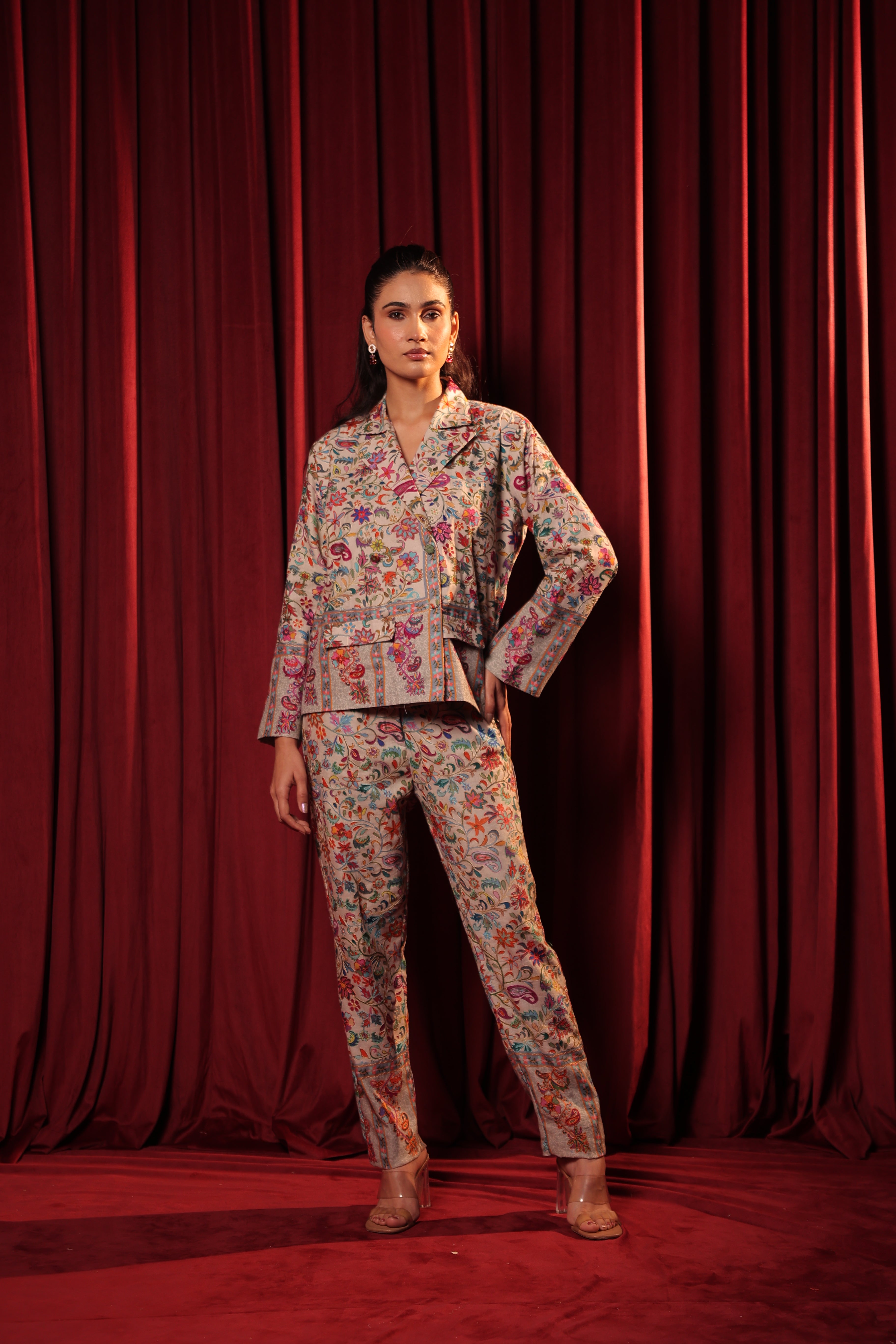 IRA KALAMKARI SUIT SET - LIGHT GREY