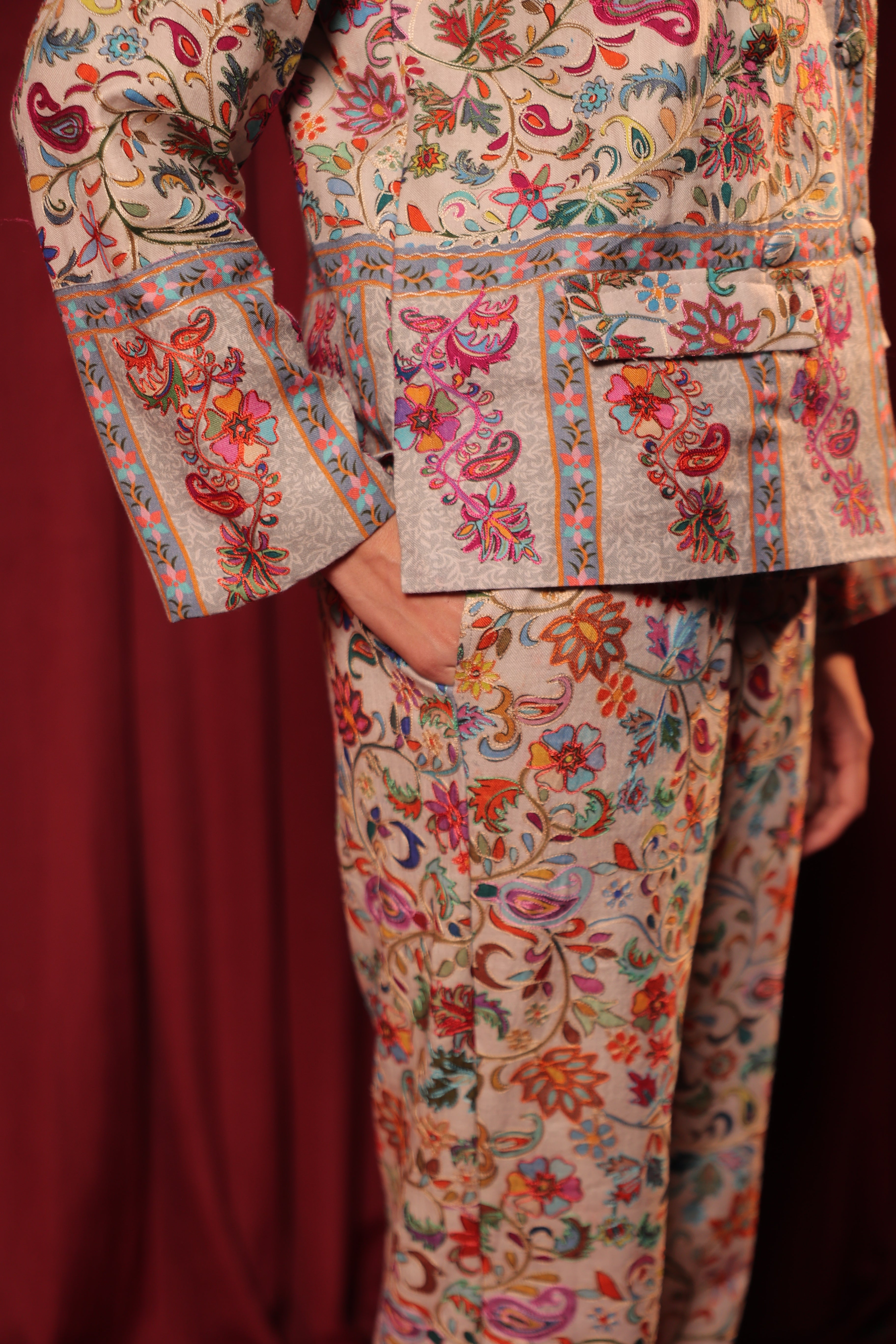 IRA KALAMKARI SUIT SET - LIGHT GREY