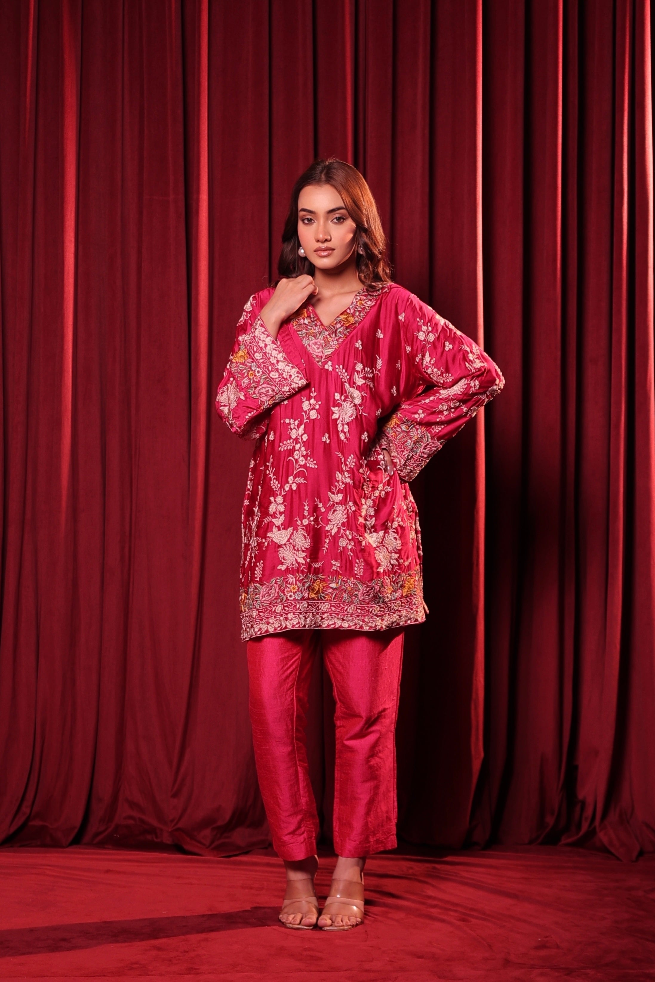 MEHEK GARA EMBROIDED TUNIC SET - PINK