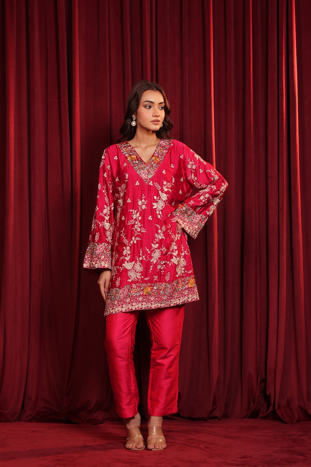 MEHEK GARA EMBROIDED TUNIC SET - PINK