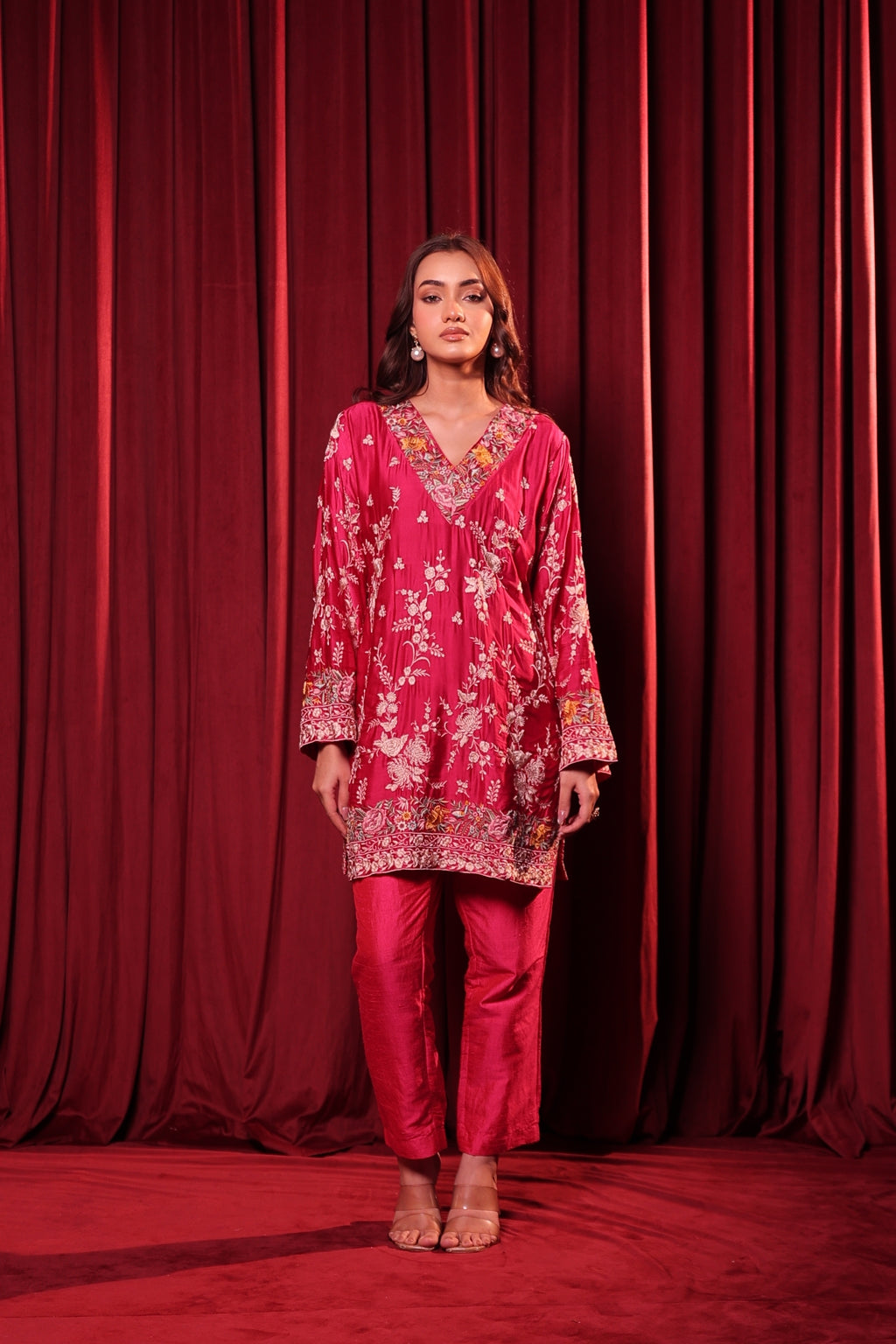 MEHEK GARA EMBROIDED TUNIC SET - PINK