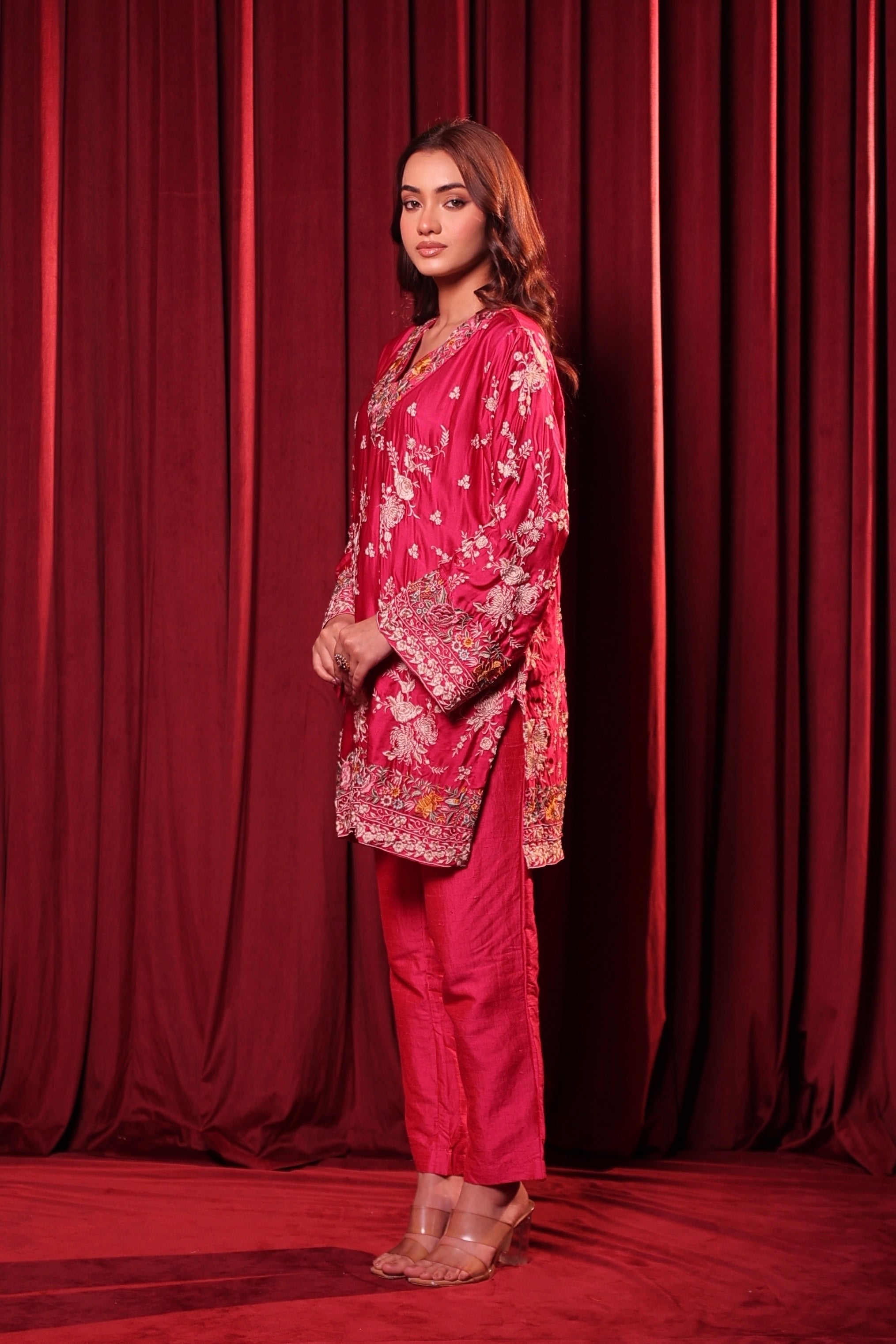 MEHEK GARA EMBROIDED TUNIC SET - PINK