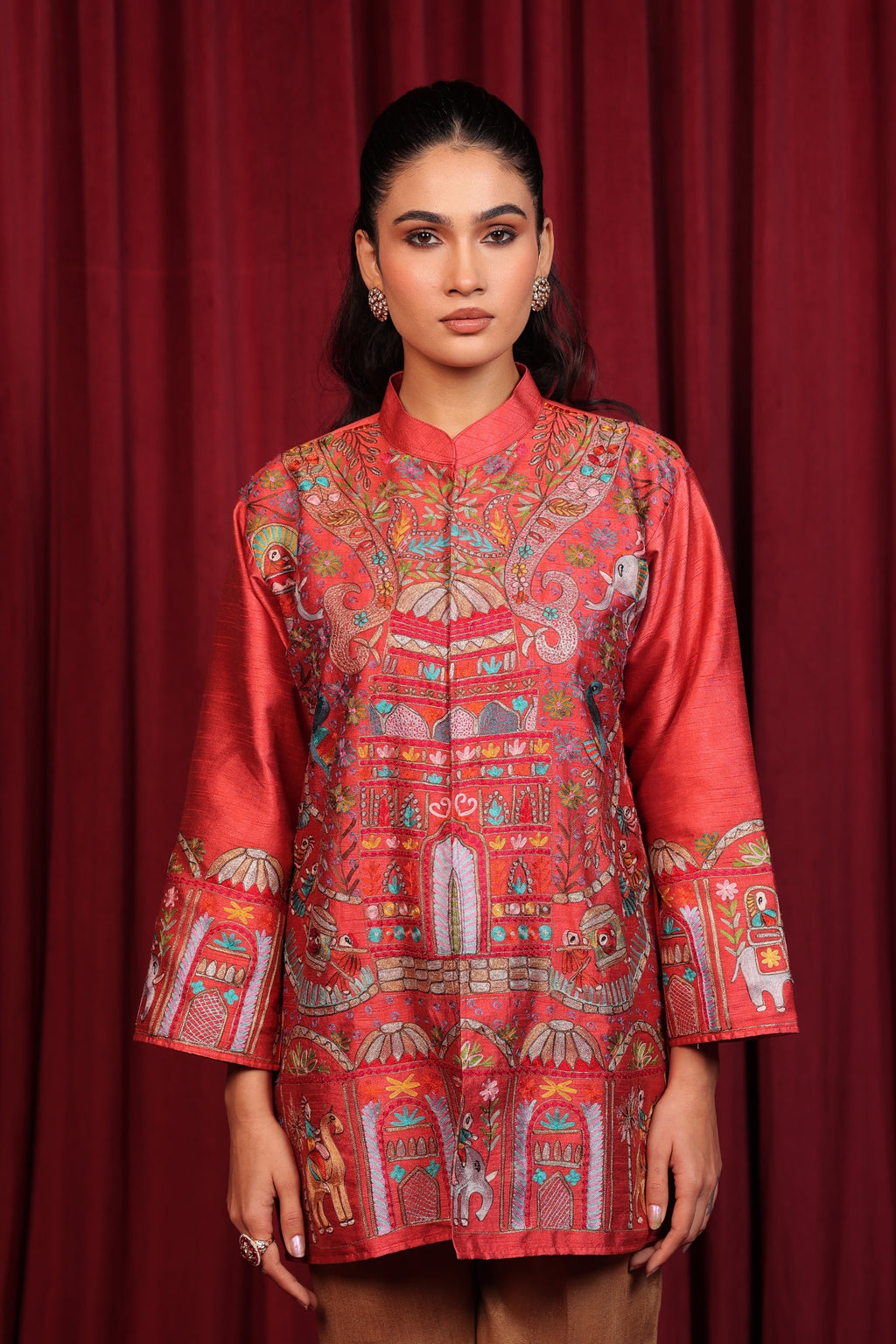 NAQSH TILLA EMBROIDED JACKET - ORANGE