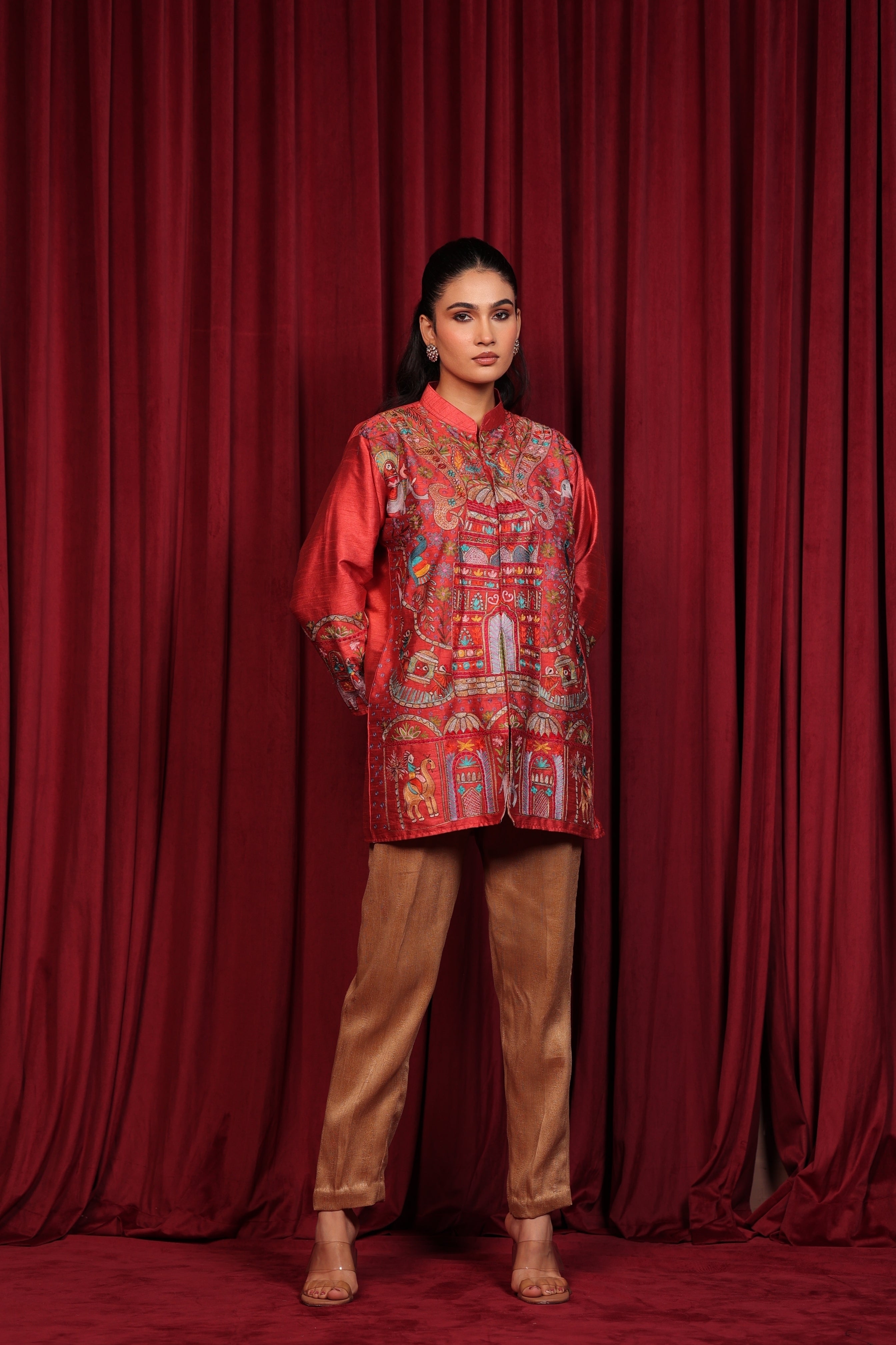 NAQSH TILLA EMBROIDED JACKET - ORANGE