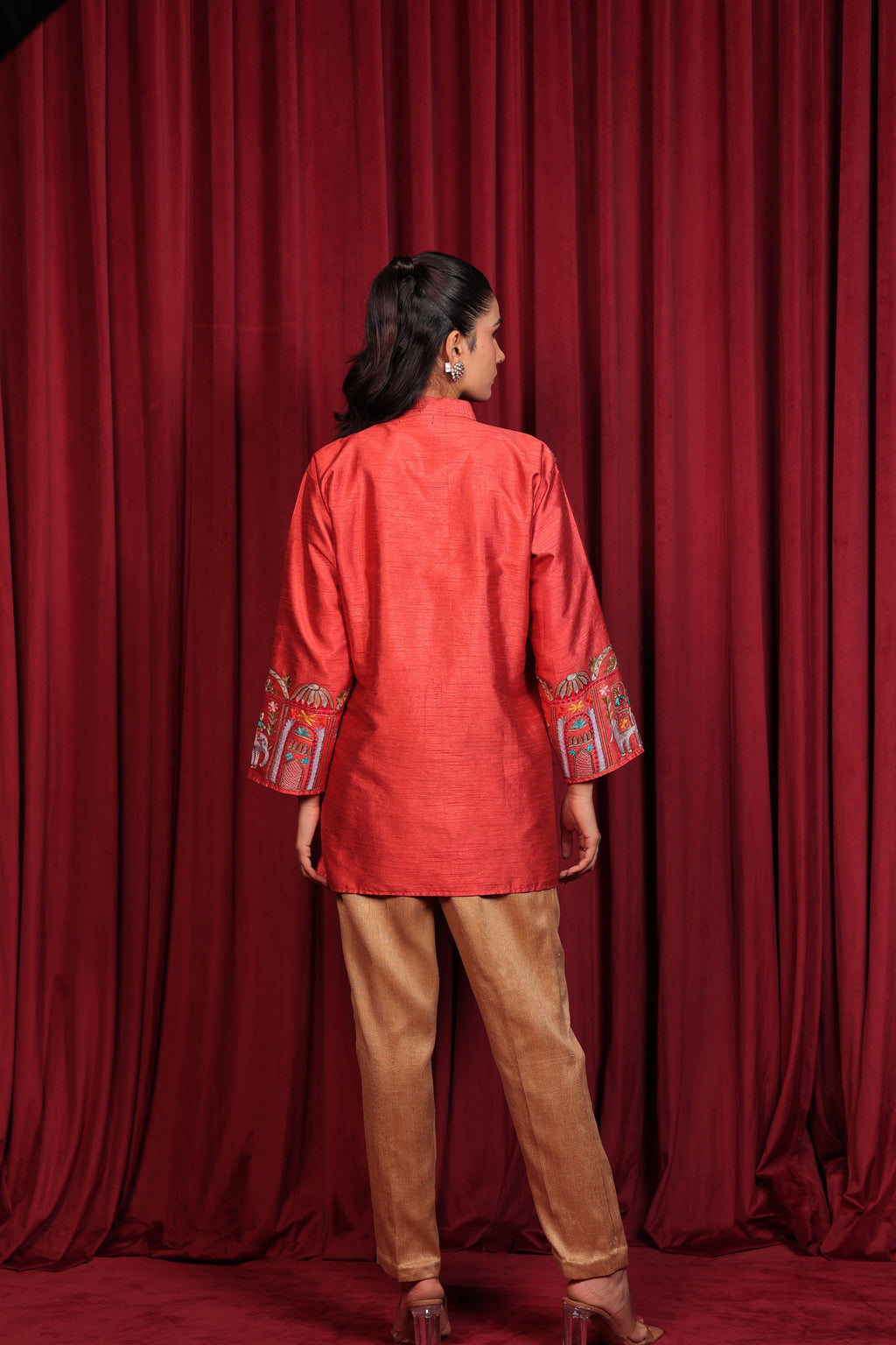 NAQSH TILLA EMBROIDED JACKET - ORANGE