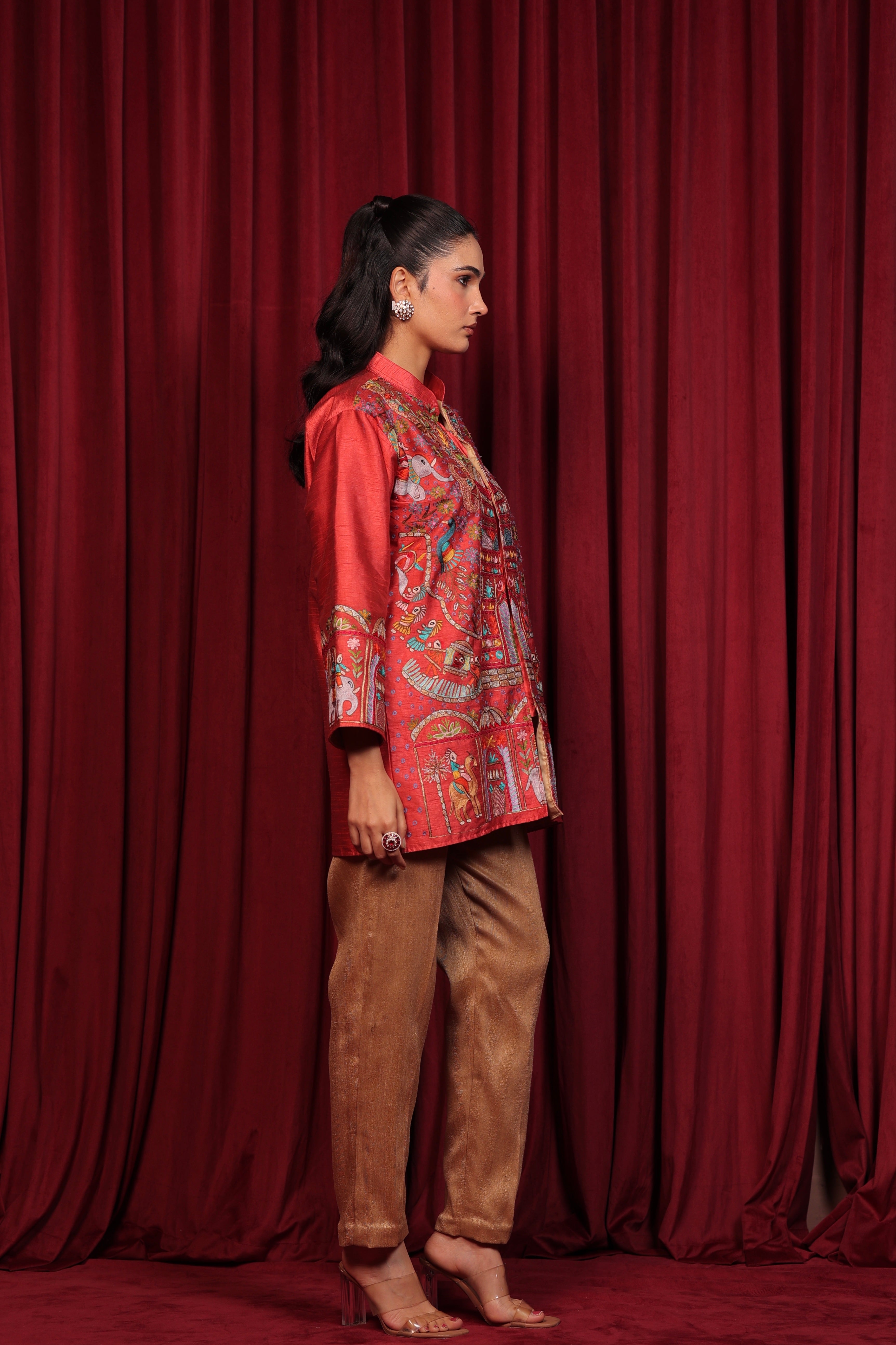 NAQSH TILLA EMBROIDED JACKET - ORANGE