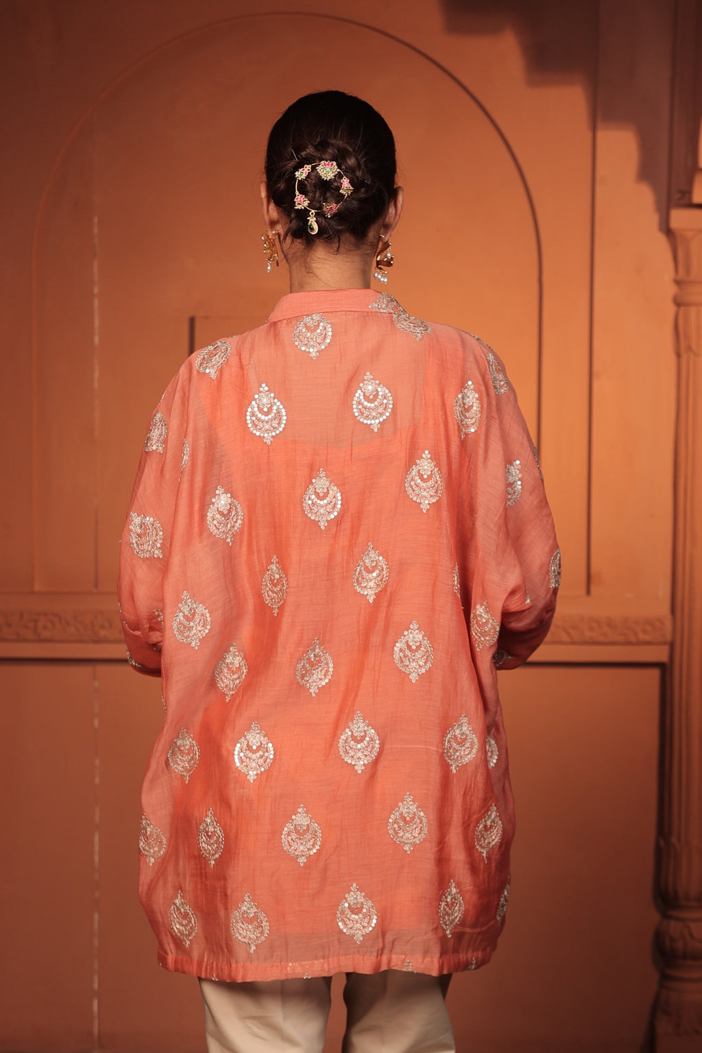 NAYAB EMBROIDED SHIRT - ORANGE
