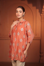 NAYAB EMBROIDED SHIRT - ORANGE