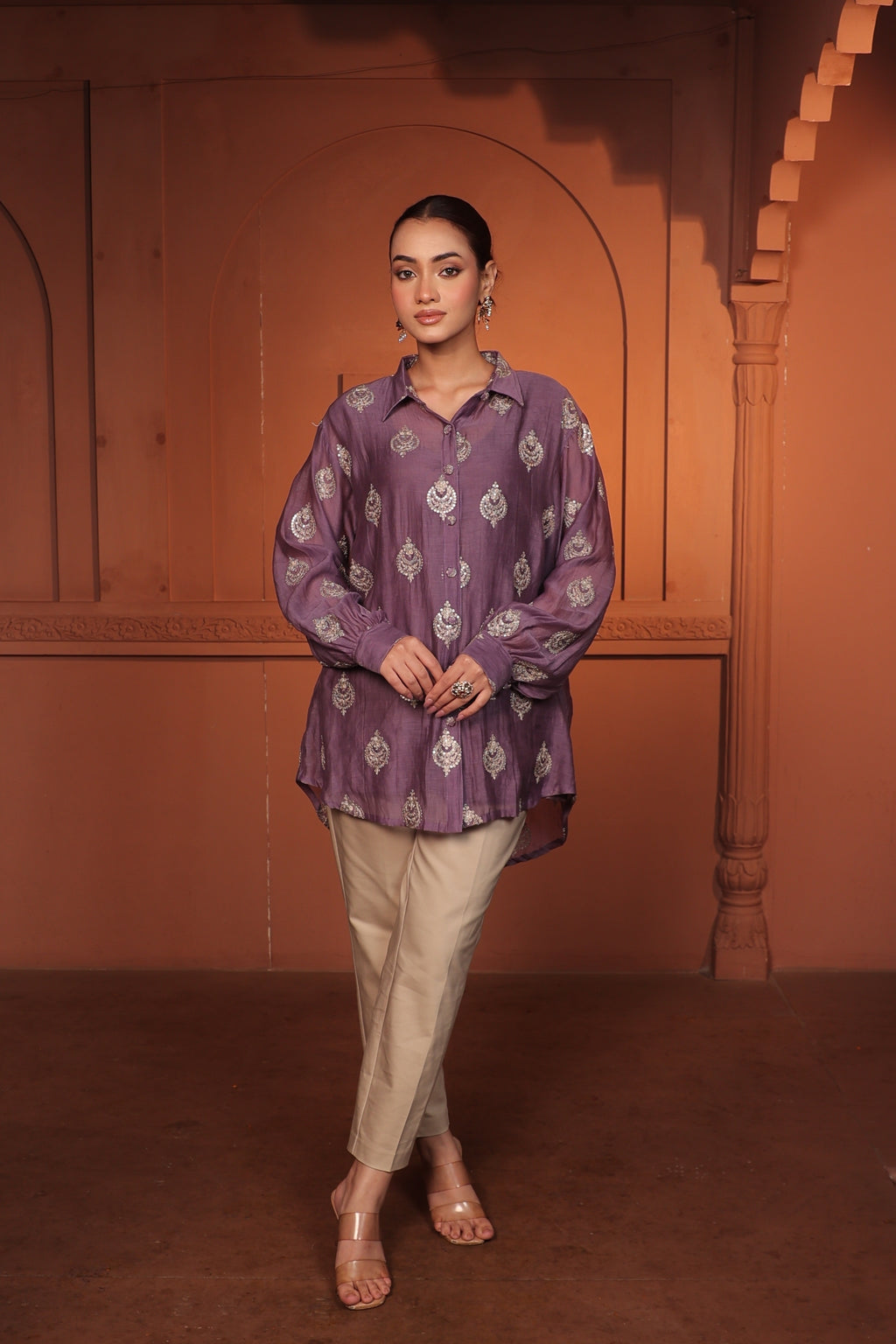 NAYAB EMBROIDED SHIRT - PURPLE