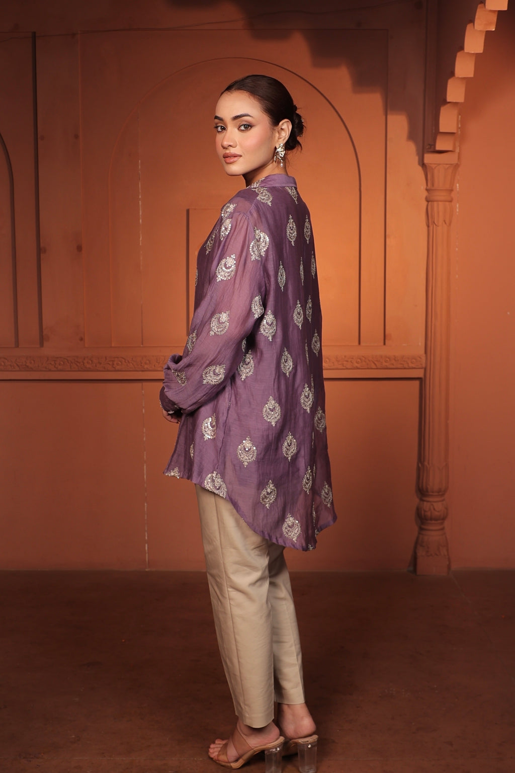 NAYAB EMBROIDED SHIRT - PURPLE
