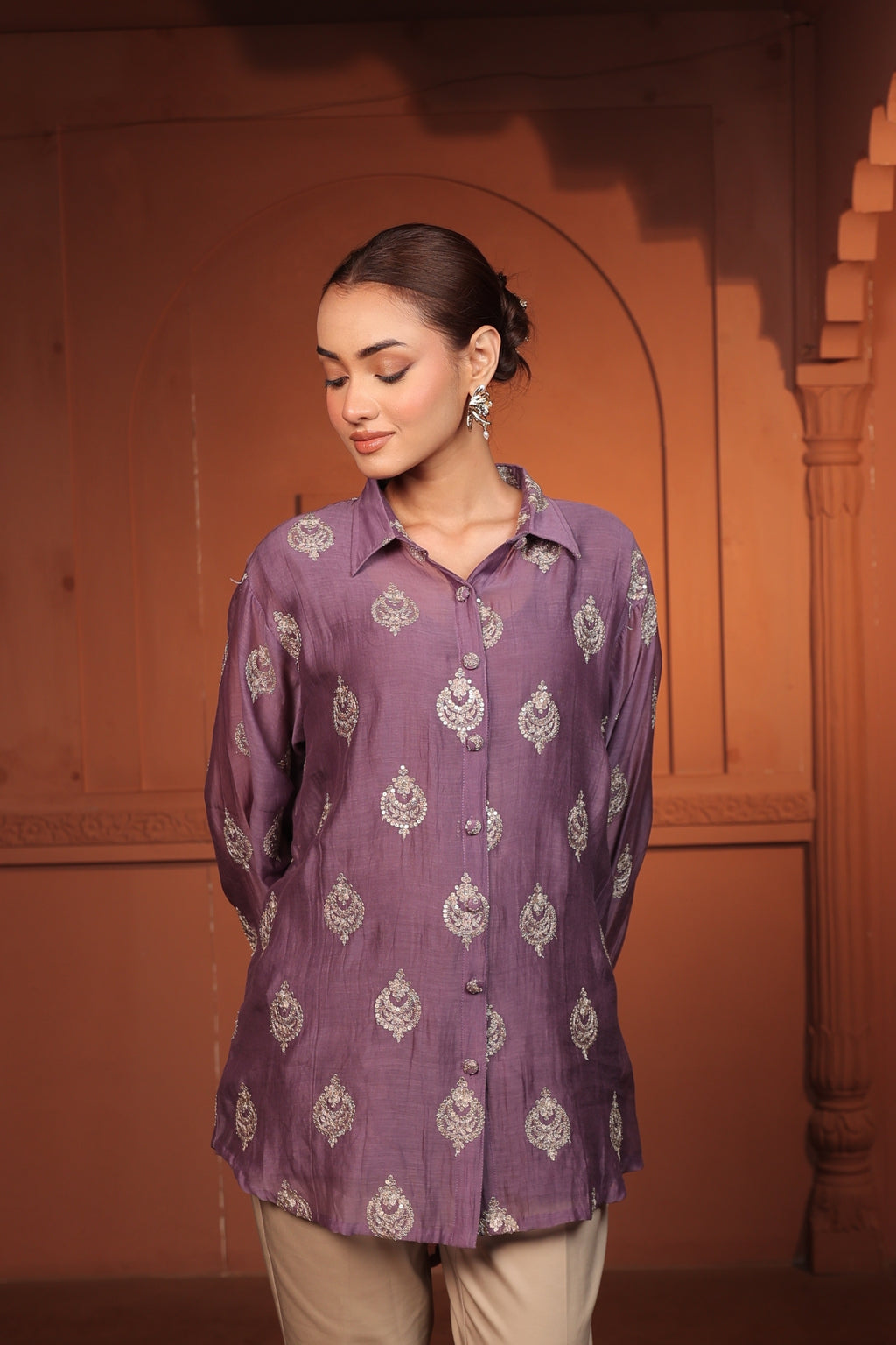 NAYAB EMBROIDED SHIRT - PURPLE