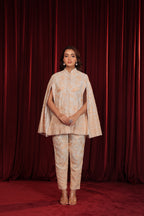 RUHAB GARA EMBROIDED CAPE COORD SET - WHITE