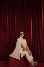 RUHAB GARA EMBROIDED CAPE COORD SET - WHITE