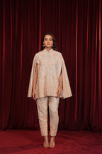 RUHAB GARA EMBROIDED CAPE COORD SET - WHITE