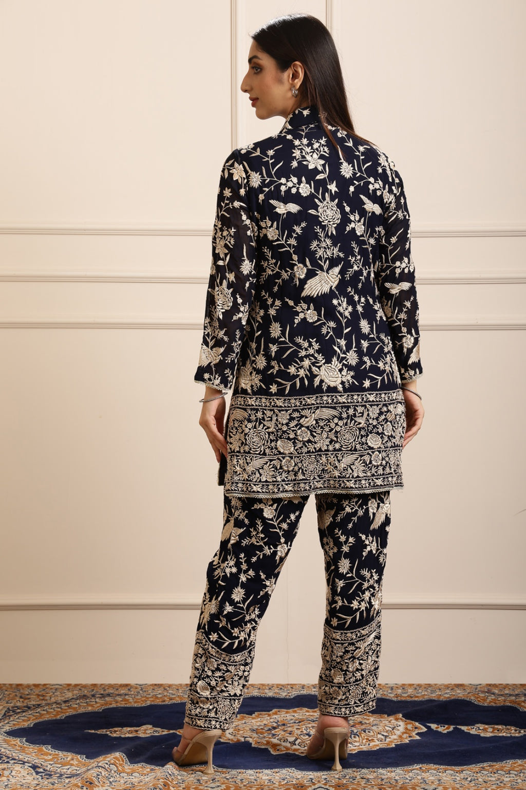 RUHAB GARA EMBROIDED JACKET COORD SET - BLACK