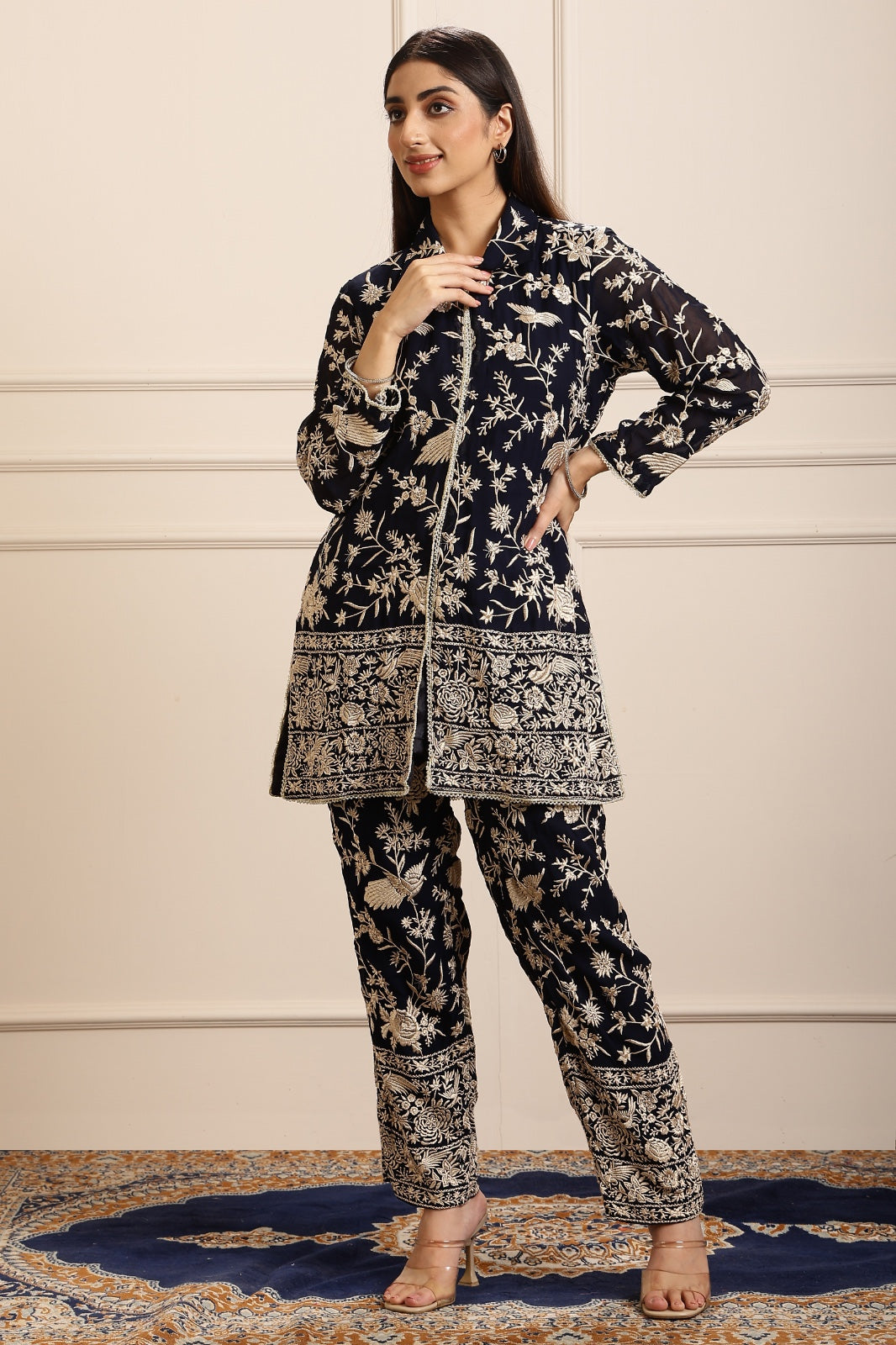 RUHAB GARA EMBROIDED JACKET COORD SET - BLACK