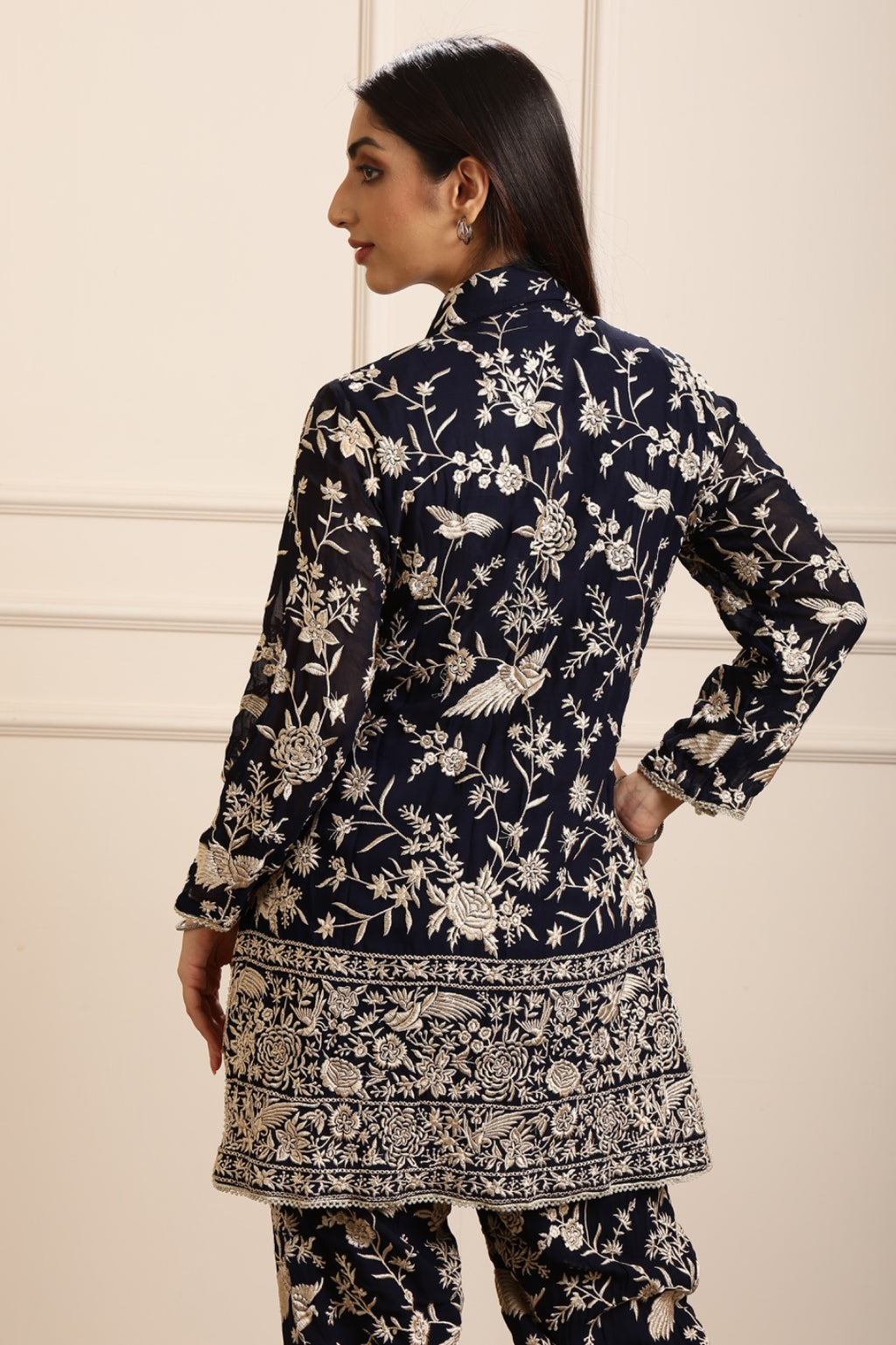 RUHAB GARA EMBROIDED JACKET COORD SET - BLACK