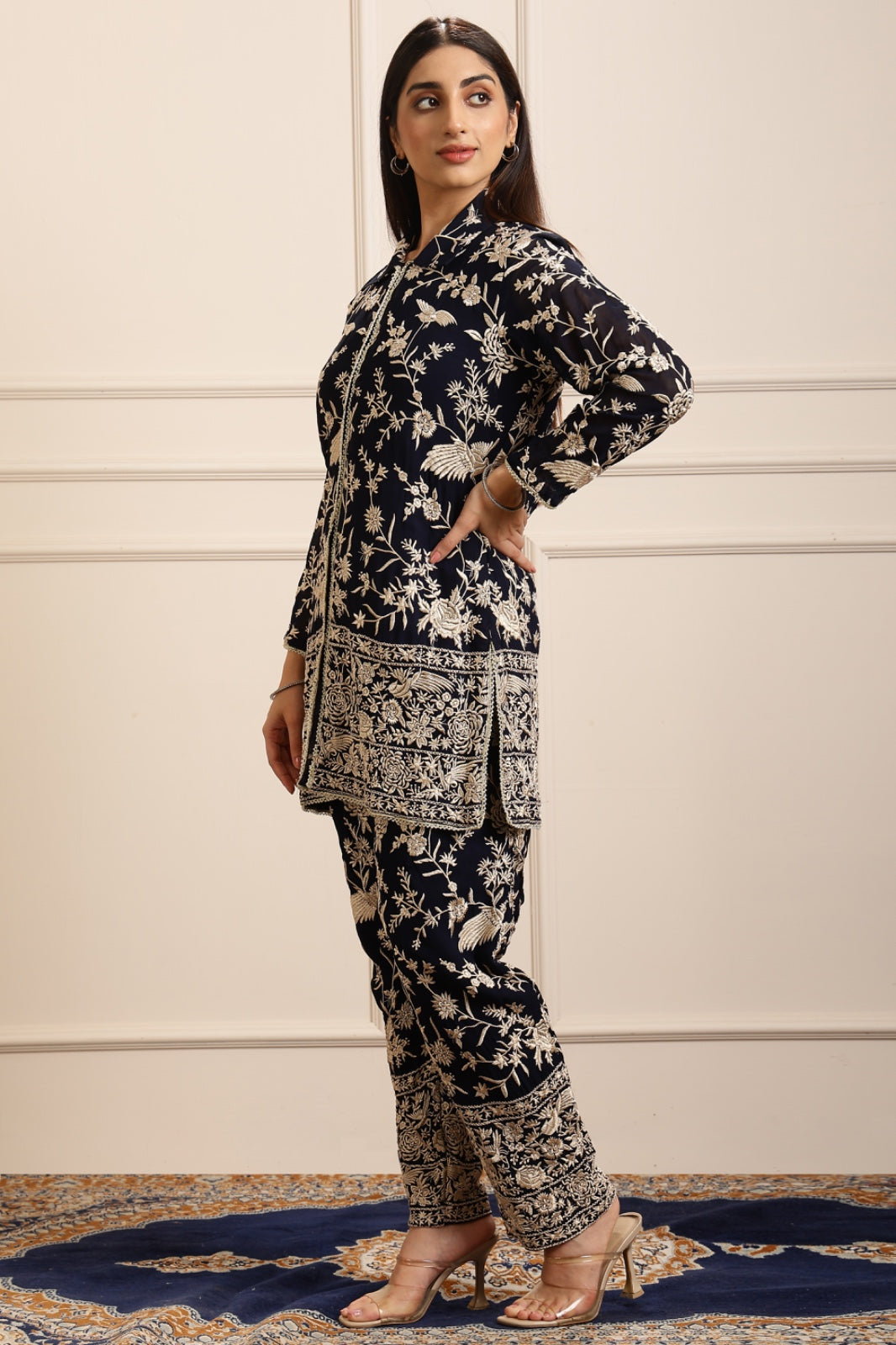 RUHAB GARA EMBROIDED JACKET COORD SET - BLACK