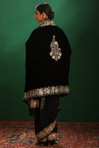 RUH  VELVET TILLA EMBROIDED CAPE - BLACK