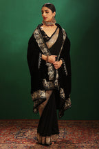 RUH  VELVET TILLA EMBROIDED CAPE - BLACK