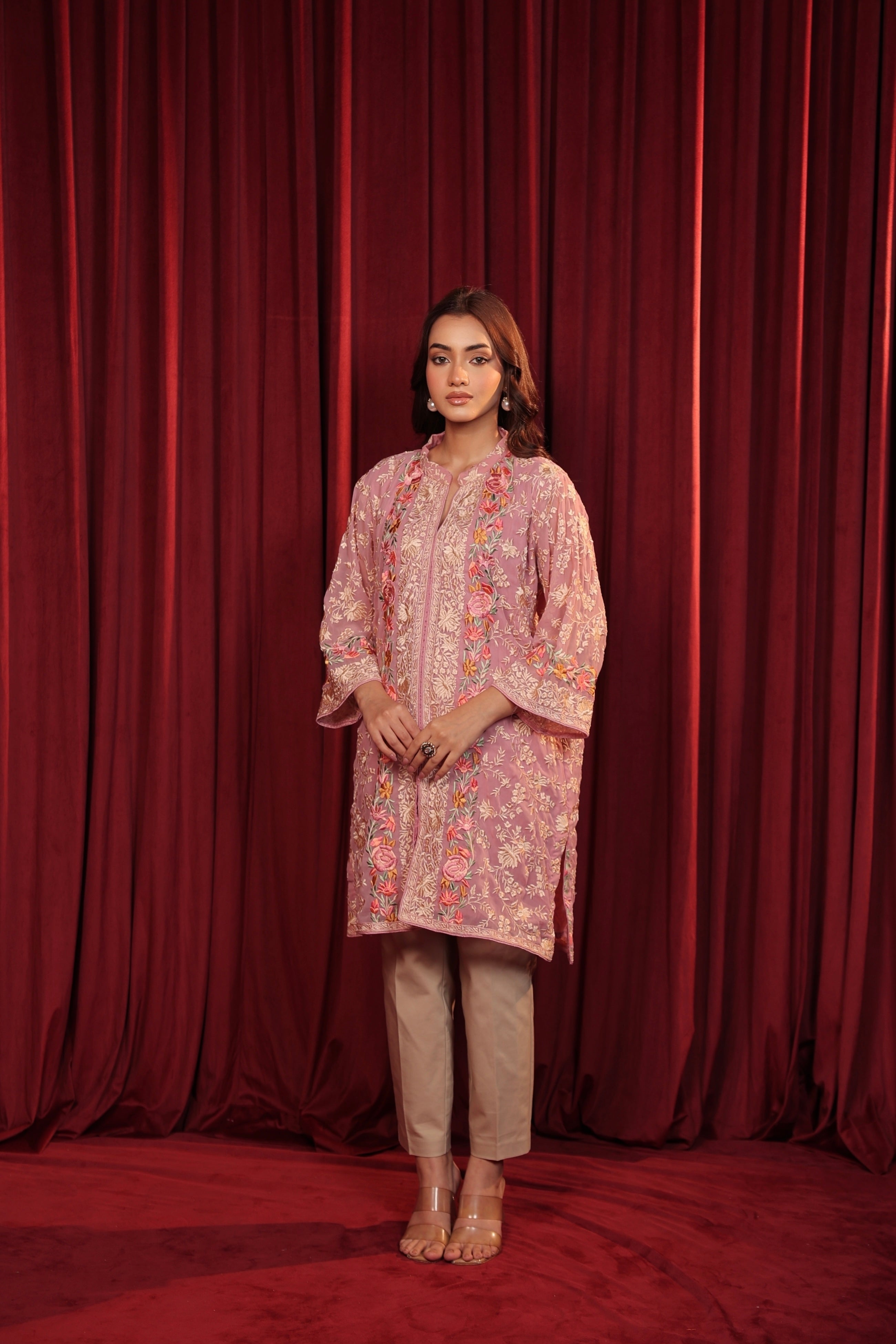 SAMA GARA EMBROIDED KURTA - PINK