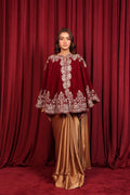 SHAHEEN VELVET TILLA EMBROIDED CAPE - MAROON