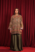 SHEEN EMBROIDED JACKET SET - GREEN