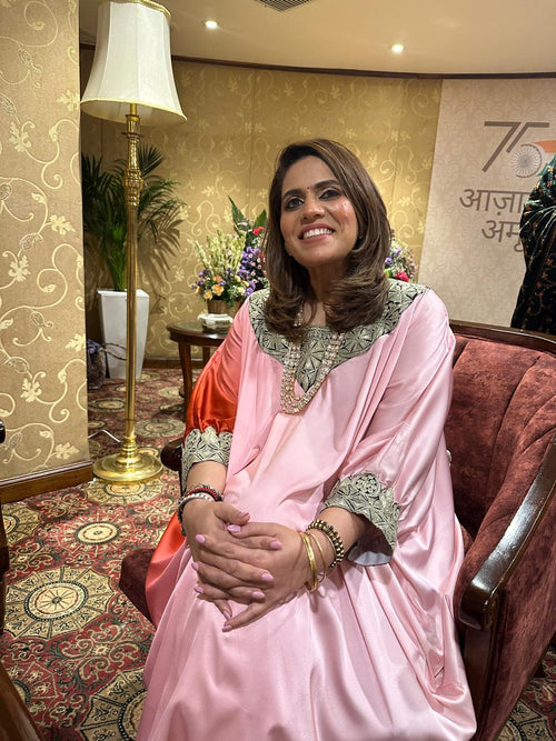 AYRA KASHMIRI EMBROIDED KAFTAN SET - OMBRE PINK
